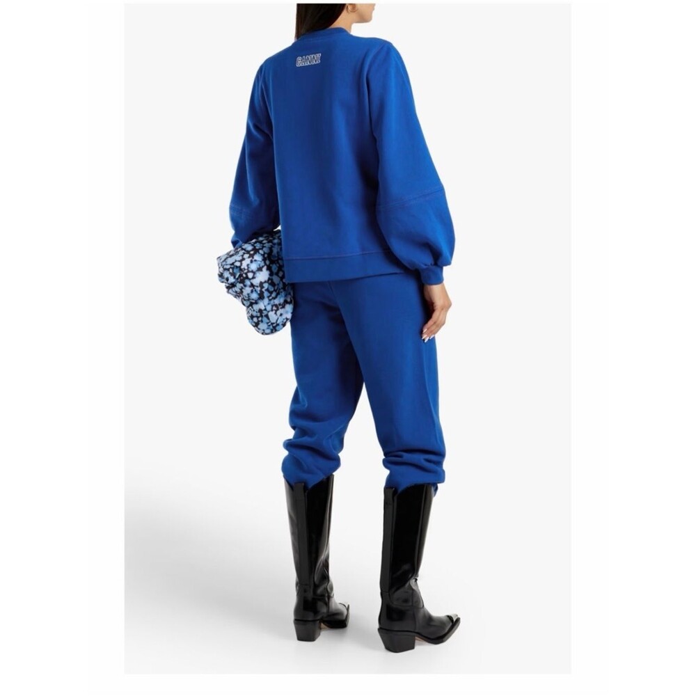Ganni Embroidered cotton-blend fleece sweatshirt